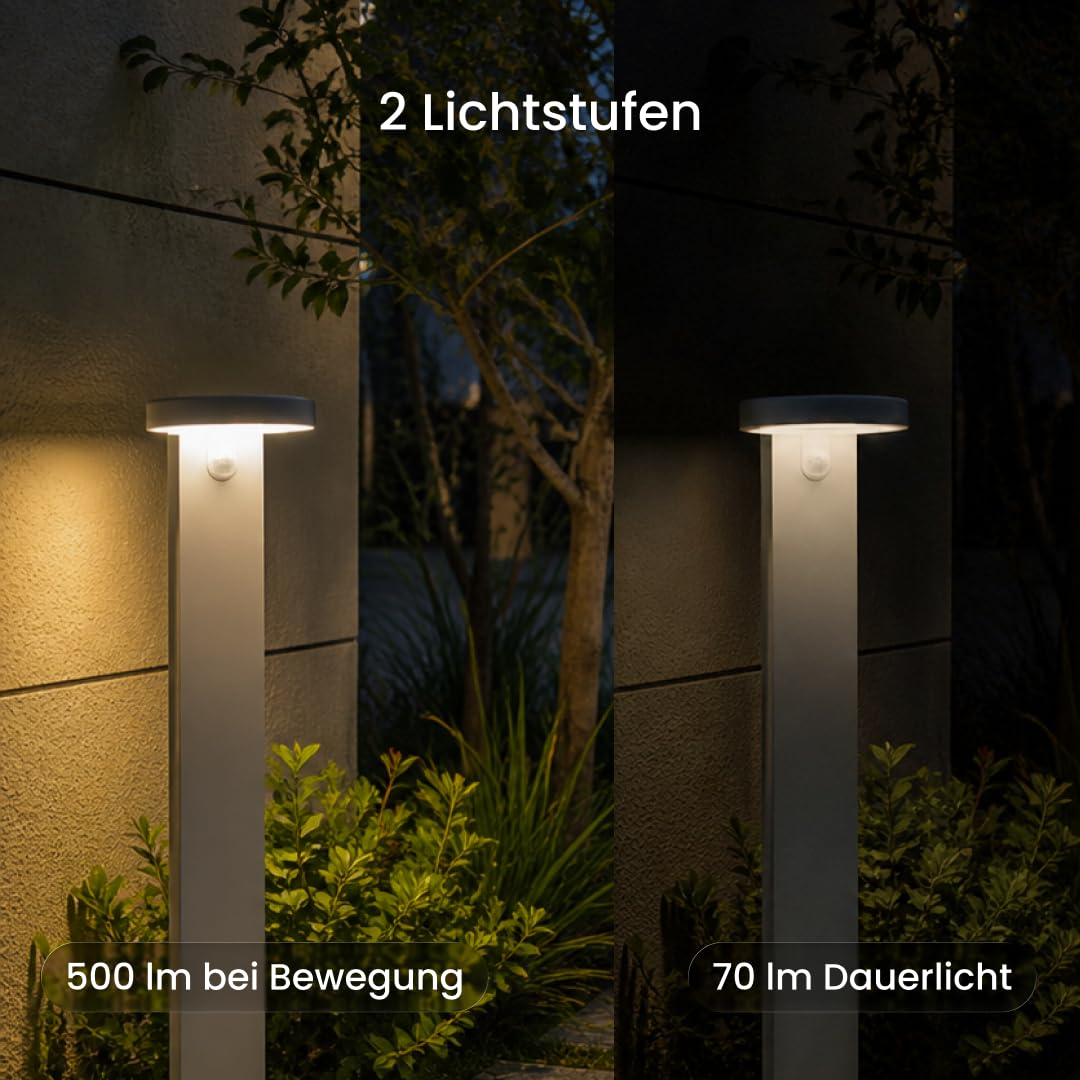 Star Trading Solar Wegeleuchte mit Bewegungsmelder – 500 Lumen & 70 lm Dauerlicht, LED warmweiß 3000K, Dämmerungssensor, 60 cm – Gartenleuchte für Wege & Einfahrten