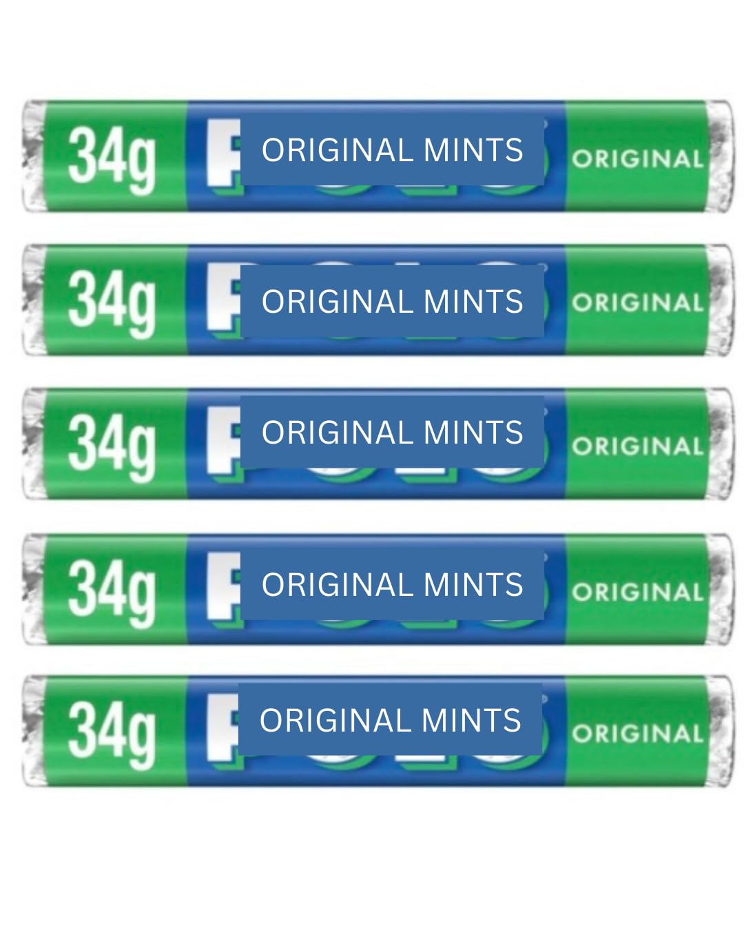 Original Mint Tubes, 5 x 34g Rolls Multipack - Perfect Peppermint Mints Sweets for Your Fresh and Minty Breath