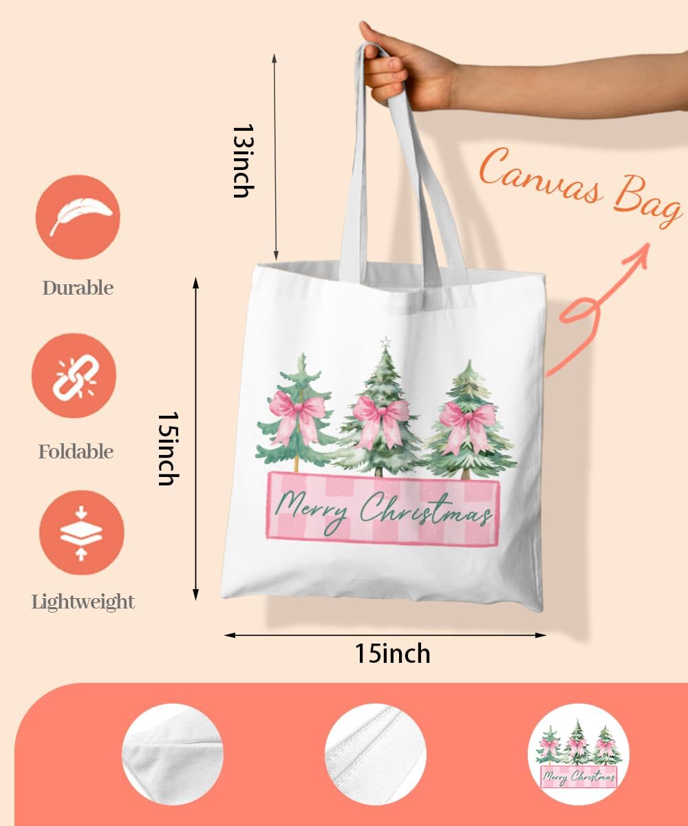Christmas Canvas Tote Bags for Women, Reusable Shopping Bags - Image 3