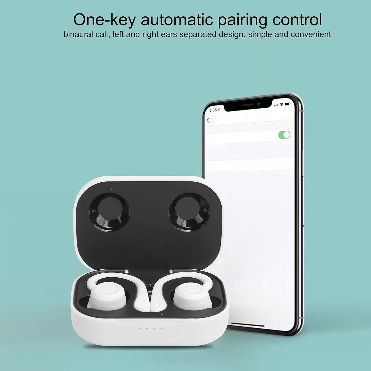 Zunate MS-T20 Bluetooth Ear Hooks Earphone, Sports Headset Earbuds with Charging Box, USB C Silicone Ear Hooks, 7 Hours Playback, Touch Control for Sound Assistant(White)