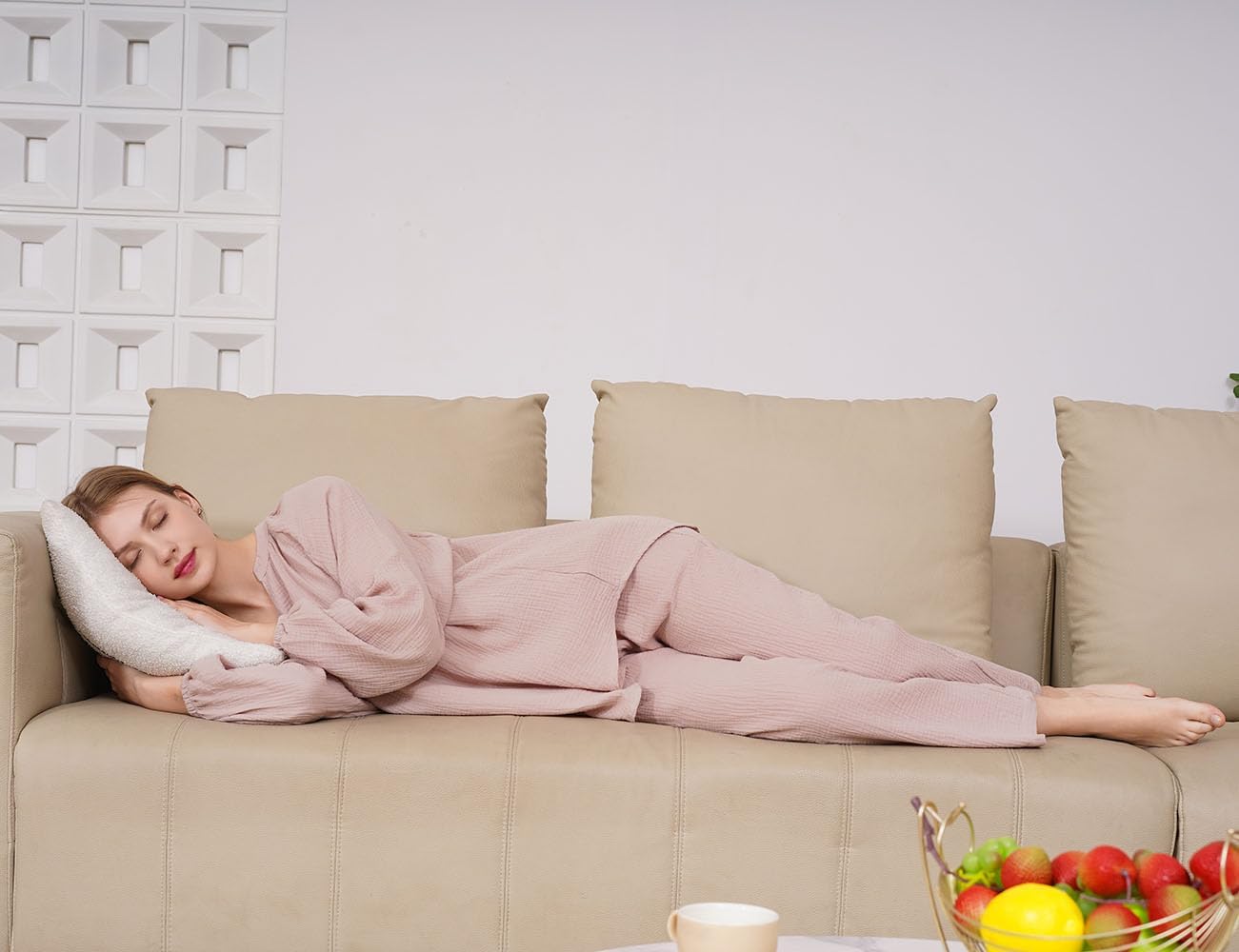 Womens Cotton Gauze Pajama Set Long Sleeve, Soft and Breathable Sleepwear with Pockets - Image 8