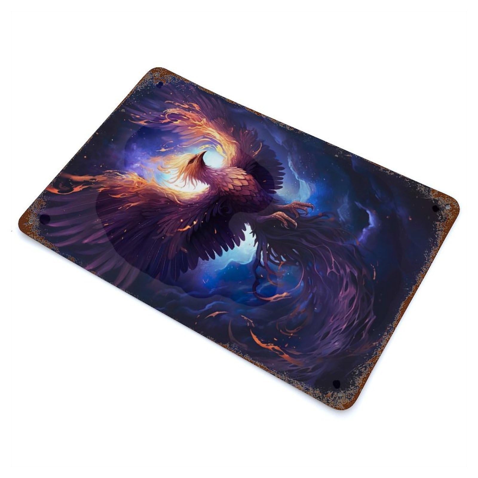 Garage Style Mystical Phoenix Bird Vintage Rust Metal Sign 11.8"x7.9", Retro Wall Decor for Bar And Workshop