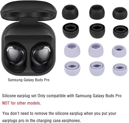 Miniatura 5 de Puntas de repuesto compatibles con Samsung Galaxy Buds Pro  Puntas flexibles de goma de silicona para auriculares  S M L 6 pares (negro + morado)