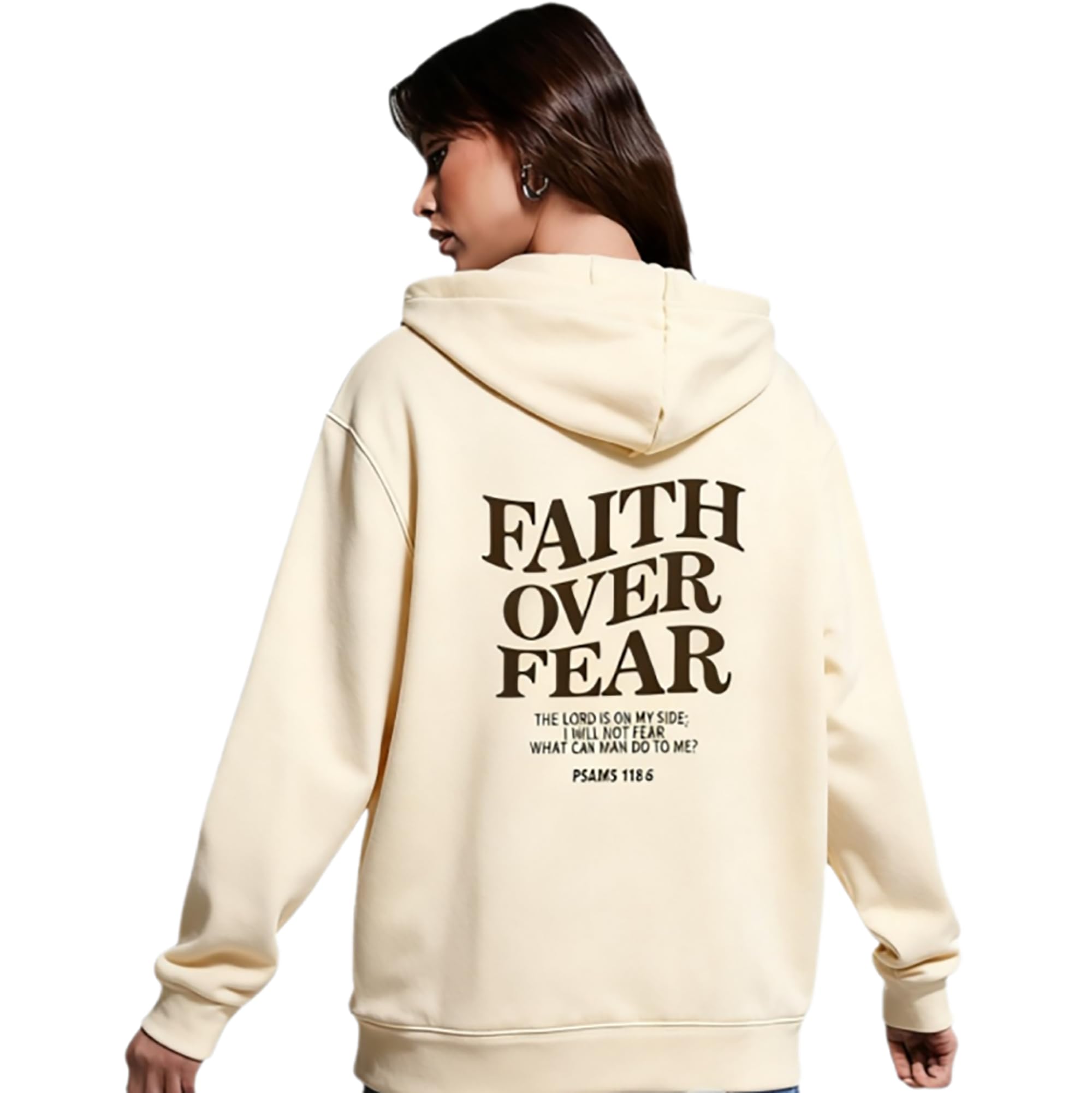 moytarcp Faith over Fear Hoodie Women Christian Sweatshirt EssentialsHoodie Give You the Faithand Strength (Apricot,XXL)