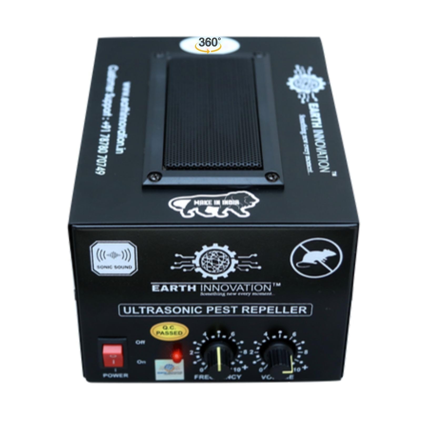 EARTH INNOVATION™ Ultrasound Rat & Rodent Repellent Wide Range Ultrasonic Shield Pest Repeller for Office, Kitchen & Shop Etc. (FS-25/2000 SQ Feet/Black Matt) 1 Year Warranty, Made in India.