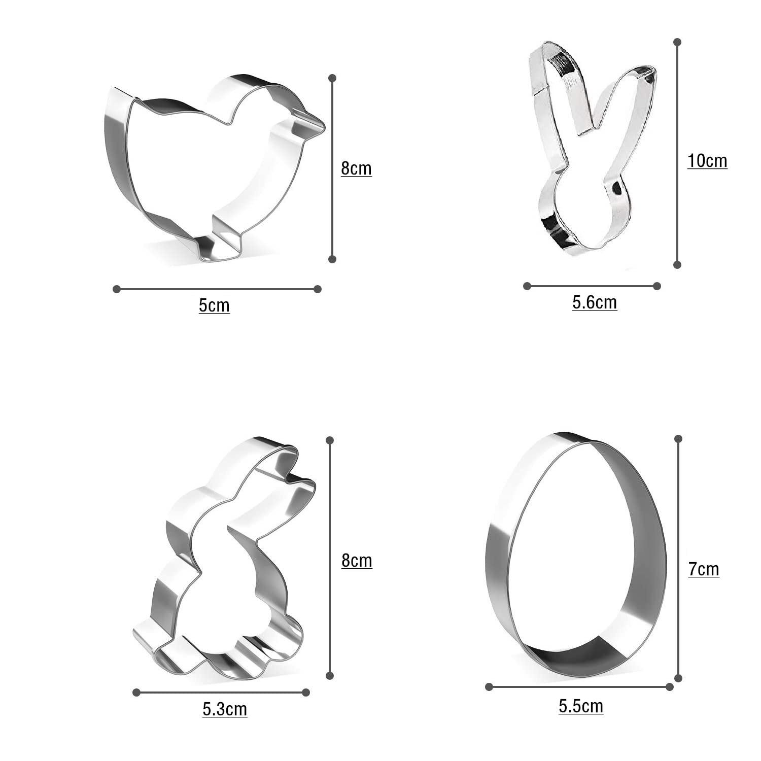 Easter Cookie Cutters Set 4PCS, Stainless Steel Easter Cutter Biscuit Cutter for Party Decoration Gift - Egg, Rabbit Face, Bunny, Chick - Image 3