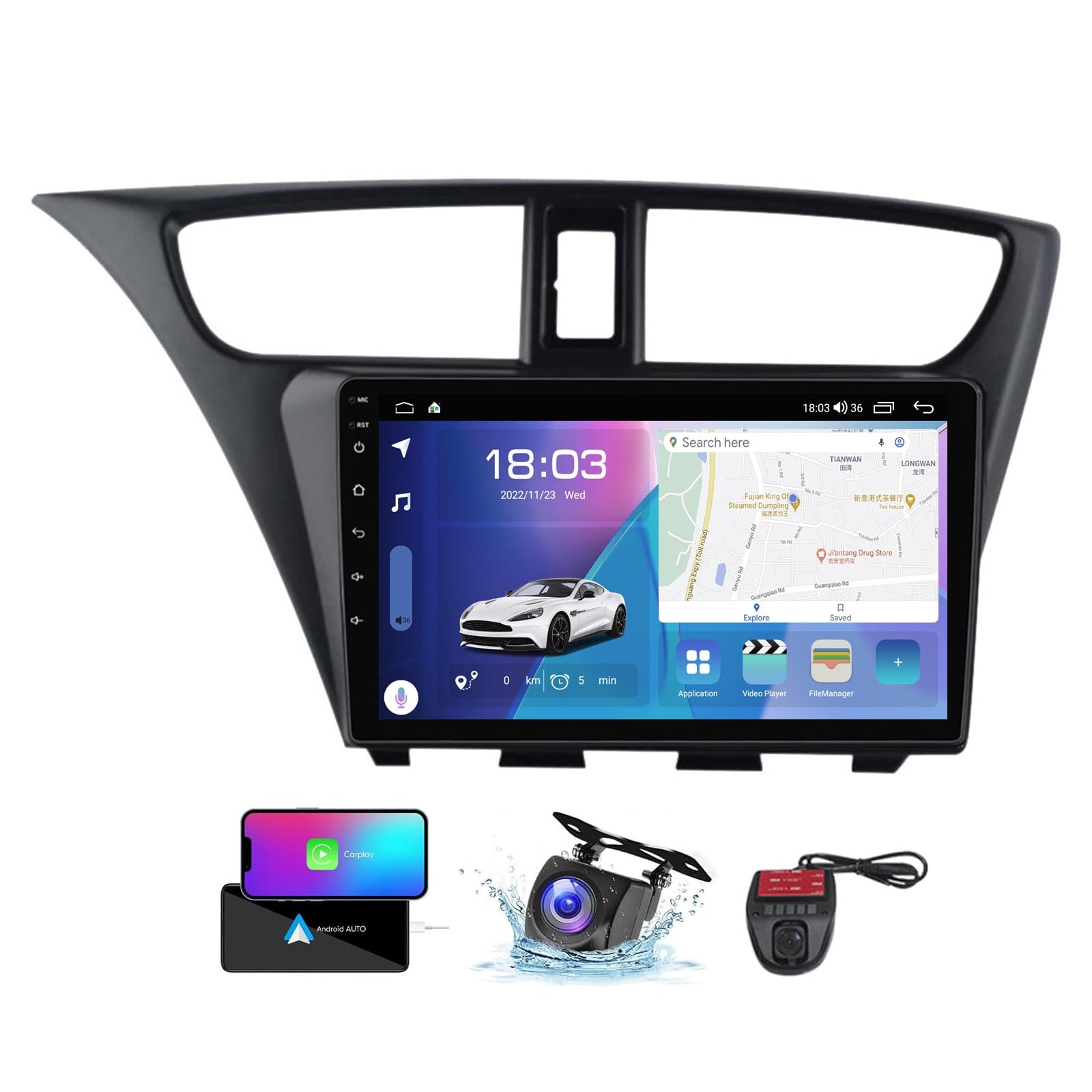 Autoradio Tactile 9" Android Auto pour remplacer la radio d'origine Honda Civic