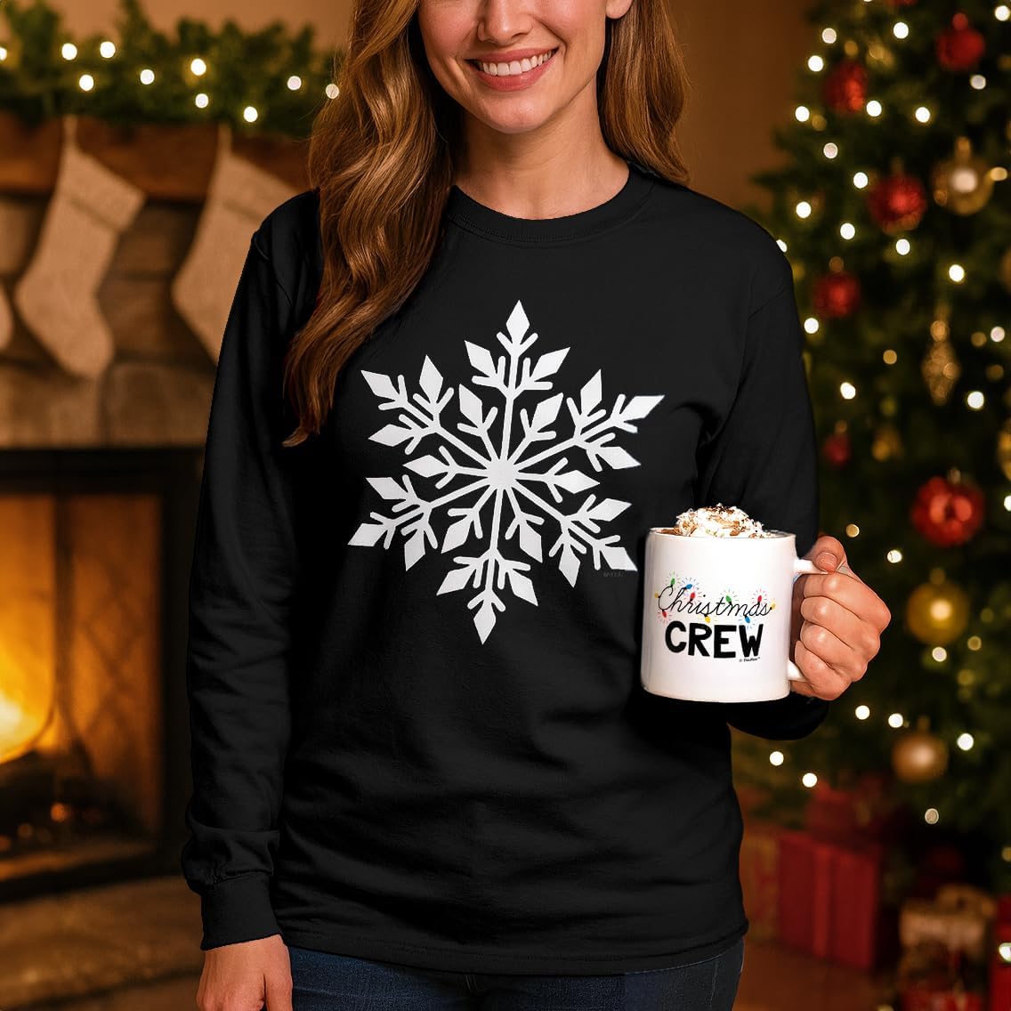 Holiday Winter Christmas Snowflake Unisex Long Sleeve T-Shirt - Image 2