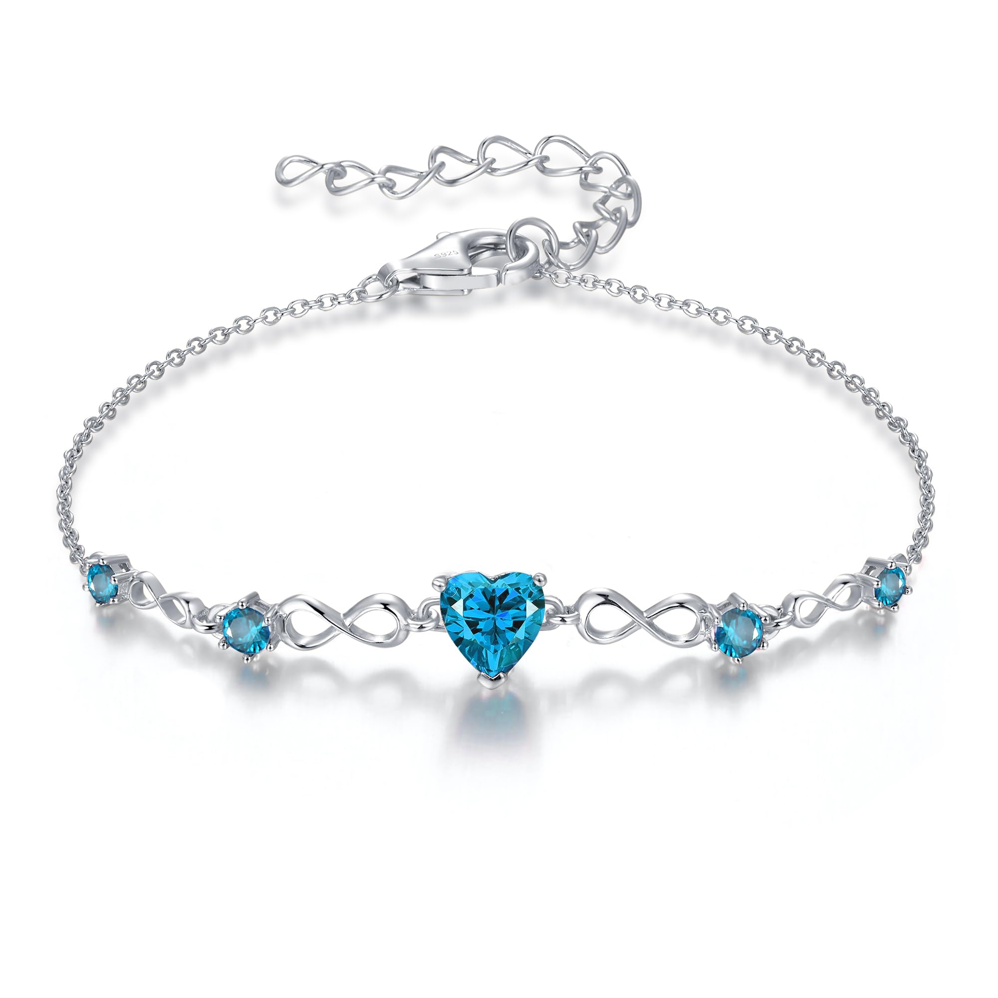 G&GEMSJEW Infinity Heart Bracciale da donna in argento sterling 925, con cuore e pietra portafortuna, regolabile, San Valentino, compleanno, regalo per donne, mamma, fidanzata