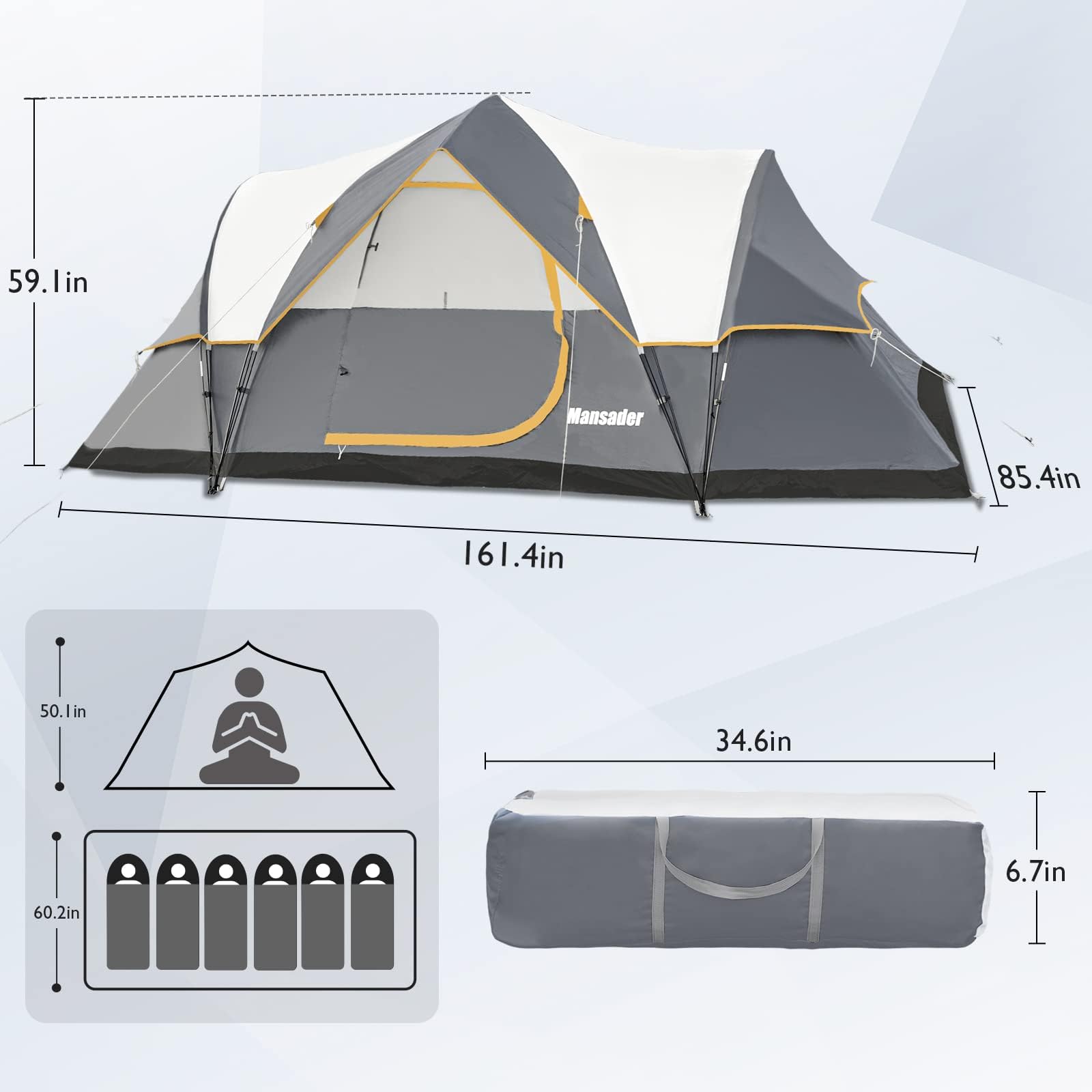 6 Person Family Camping Pop Up Tent, Waterproof Windproof with Top Rainfly, Easy Set Up Tent for Outdoor Camping Hiking Travel