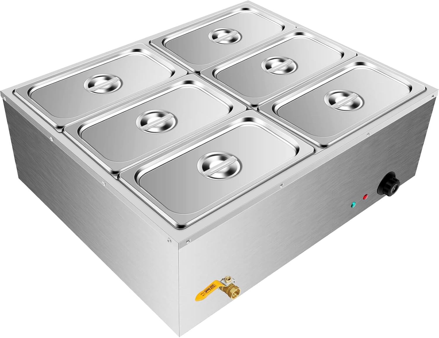 110 V 6-Pan Commercial Food Warmer 1.5 KW Electric Counter-top Steam Table 15 cm / 6 inch Deep Stainless Steel Buffet Large Capacity 7 Quart, Silver: Industrial & Scientific