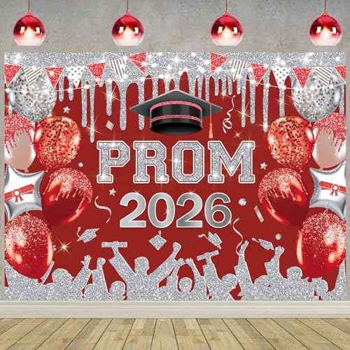 Fondo fotográfico rojo y plata graduación 2026 10x8ft miniatura 1