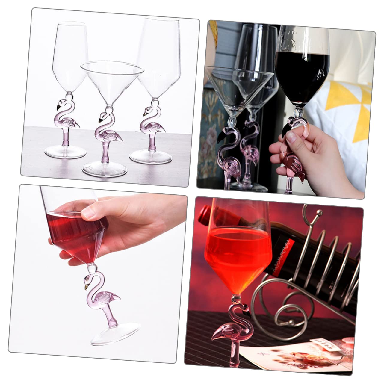 PRETYZOOM 2 Copas de Vino de Vidrio, 330ml, Diseño de Flamenco Rosa, Resistentes al Desgaste, para Fiestas y Bares