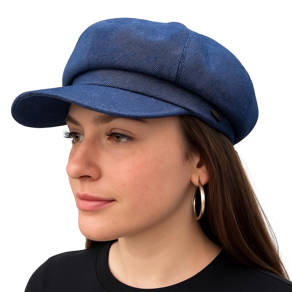 Craggi Baker Boy Hat Ladies Denim Newsboy Cap Headware Accessory Gift - Blue