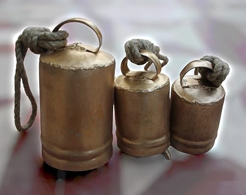 Miniatura 7 de Mango Gifts Harmony - Juego de 3 campanas de vaca vintage con acabado dorado antiguo (campanas cilíndricas)