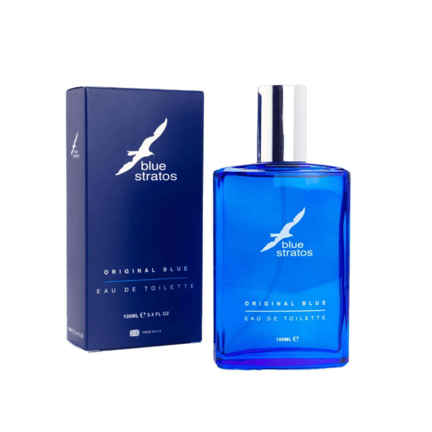 Blue StratosEau De Toilette, Original Blue for Men, Lasting Fragrance, Classic Scent of Cedarwood, Vanilla, and Musk, 100ml