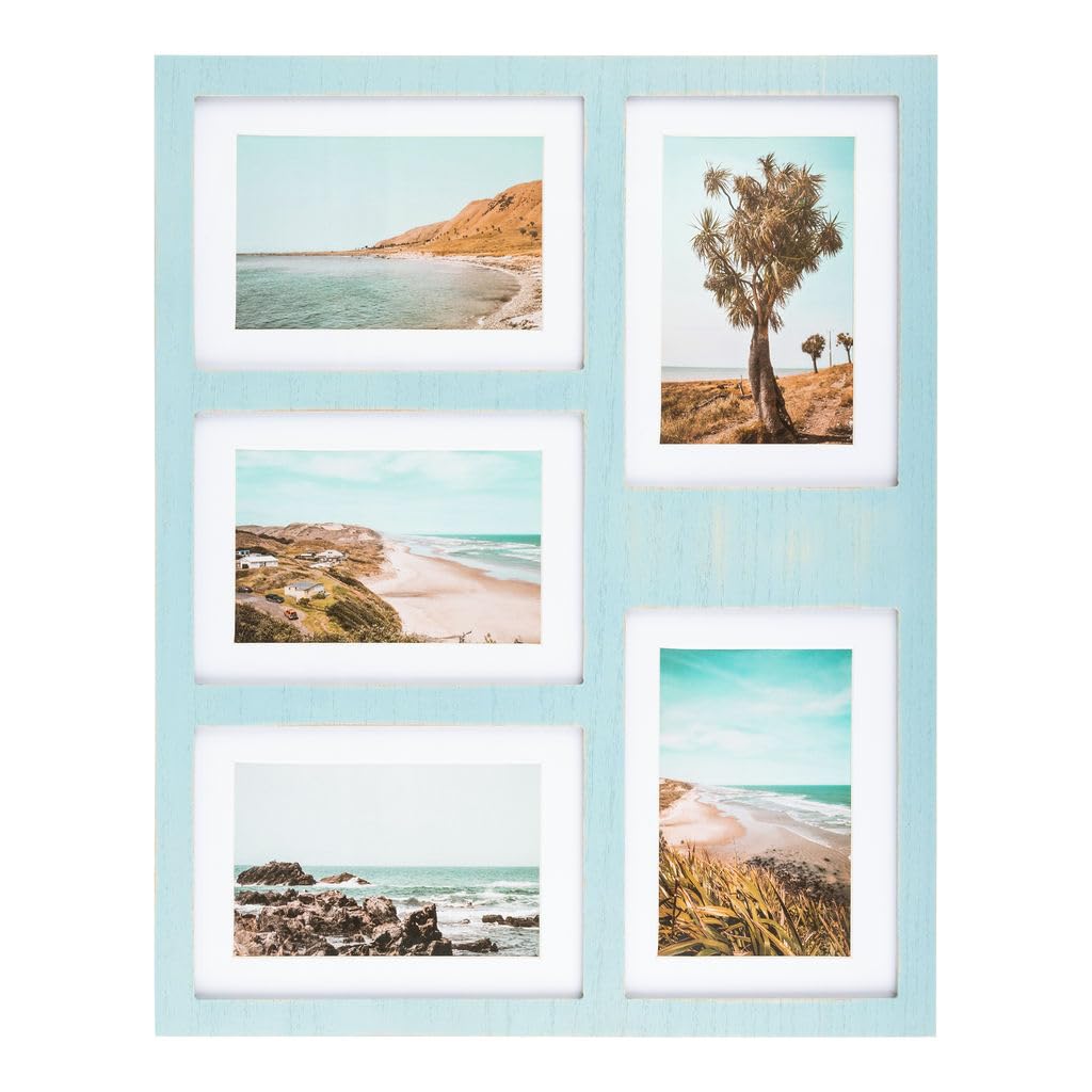GLM 4x6 or 5x7 Collage Picture Frames for Wall, Holds 5 Photos, 5x7 Picture Frame Collage or 4x6 Picture Frame Collage, Farmhouse Picture Frames Collage Wall Decor (Turquoise)