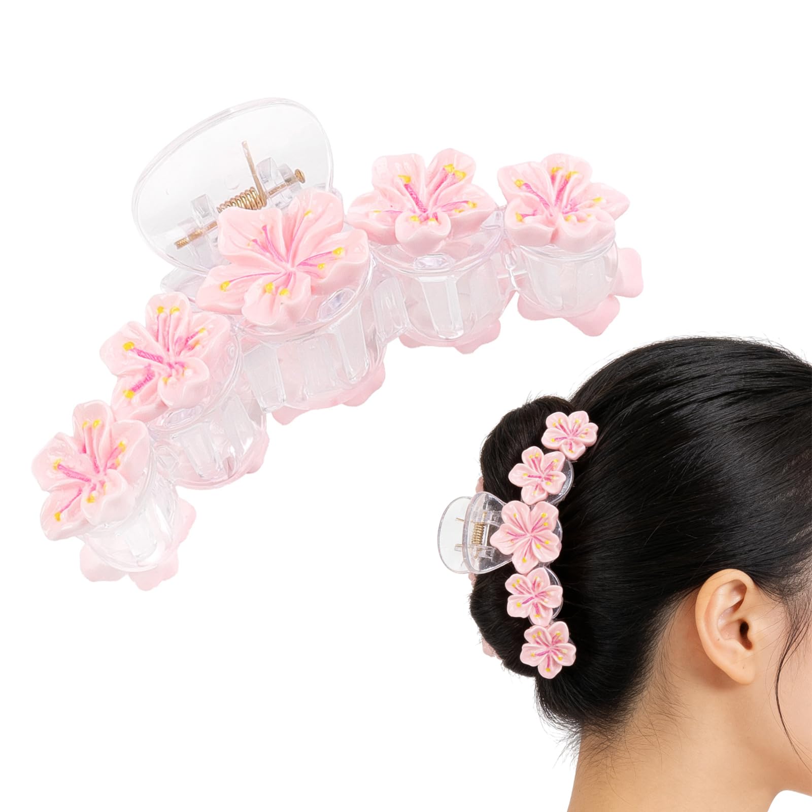 Photo 1 of ****Missing flowers on one side***Pink Flower Hair Clips, Cherry Blossom Hair Claw Clips, Sakura Alligator Hair Clip, Cherry Blossoms Floral Hair Accessories for Women Girls Spring Summer Birthday Wedding Party Favors