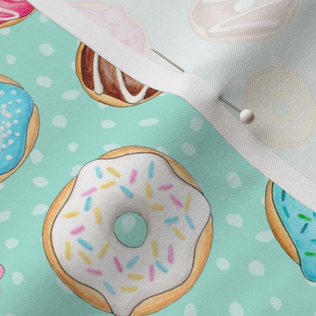 Spoonflower Fabric - Scattered Rainbow Donuts Mint Colourful Fun Sweet Food Treat Printed on Petal Signature Cotton Fabric by The Yard - Sewing Quilting Apparel Crafts Decor