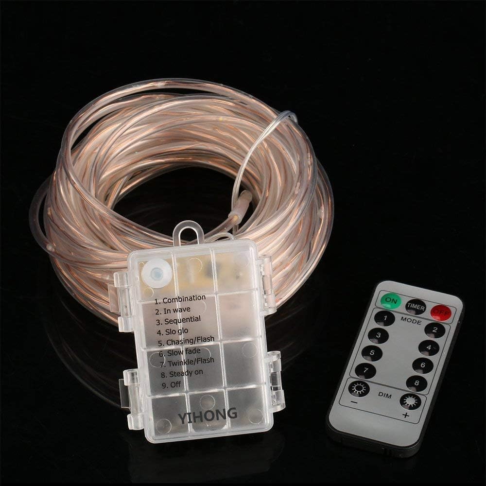 AVEKI Guirnalda de Luces LED, 33 Pies, 100 Luces Con Pilas, Control Remoto y 8 Modos, Impermeables Para Decoración de Interiores y Exteriores, Jardín, Boda