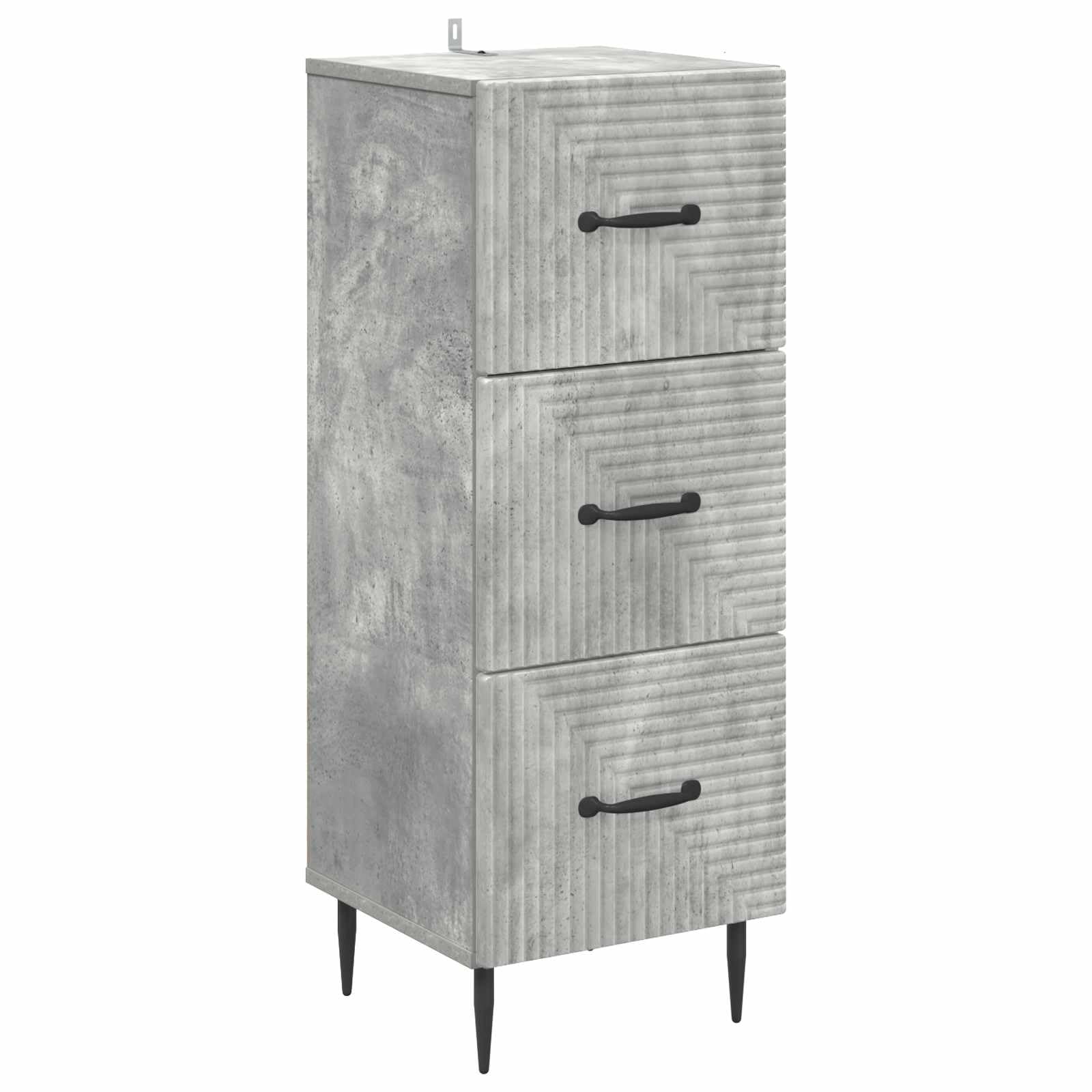 Cassettiera in legno grigio cemento, 33 x 34,5 x 89,5 cm, con 3 cassetti, ideale per soggiorno, ufficio, corridoio, soluzione di ordine, versatile e robusta cassettiera