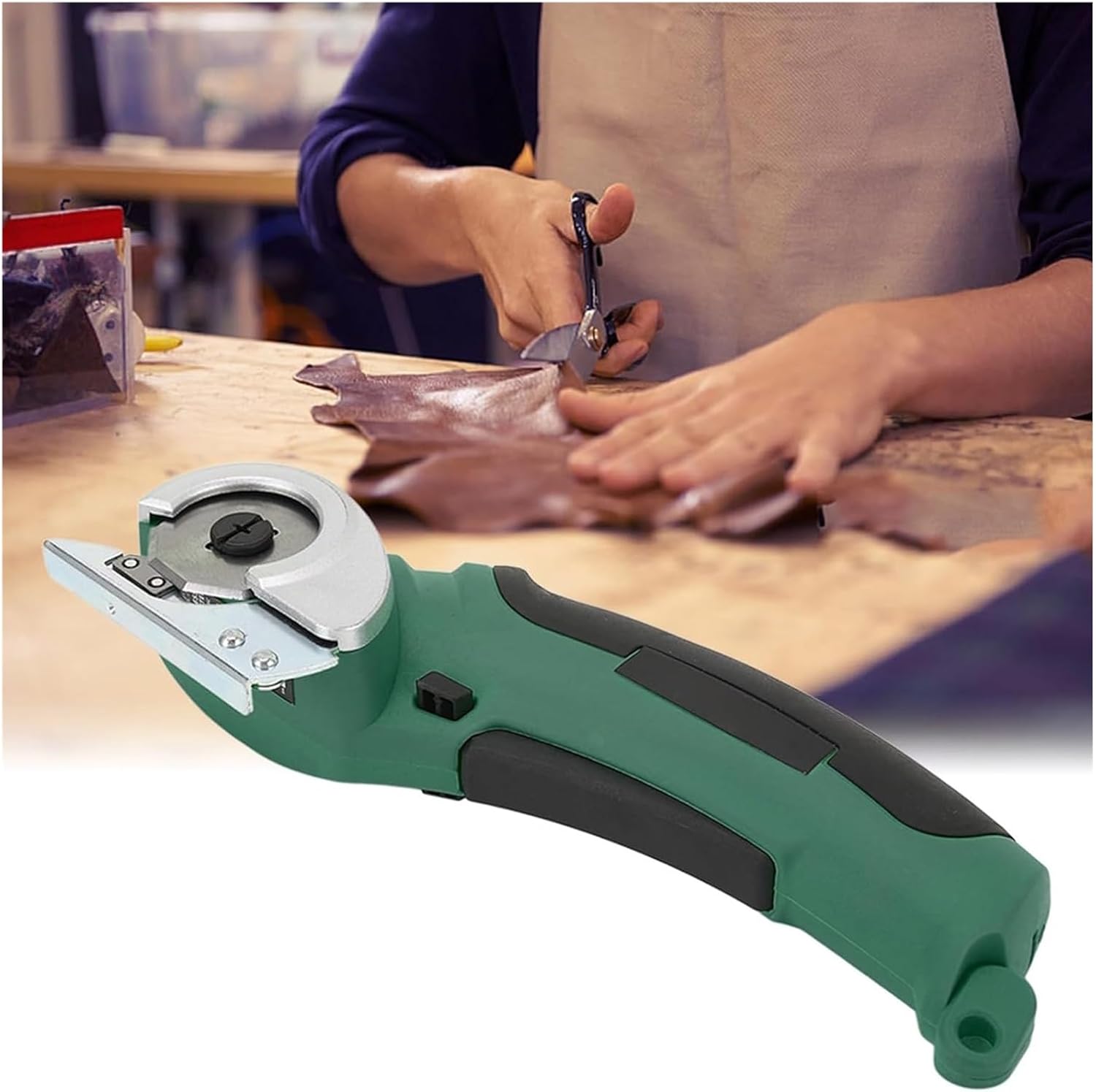 Alloy Steel Blade Electric Rotary Cutter, with USB Rechargeable and Blade Guard, Dual Safety Switch Fabric Cutter, for Fabric, Leather