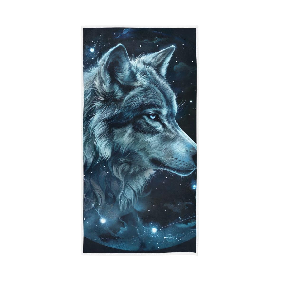 HUYGD Wolf Blue Star Night Hand Towels Cotton Absorbent Soft Decorative Towel for Bathroom 15 x 30 Inch