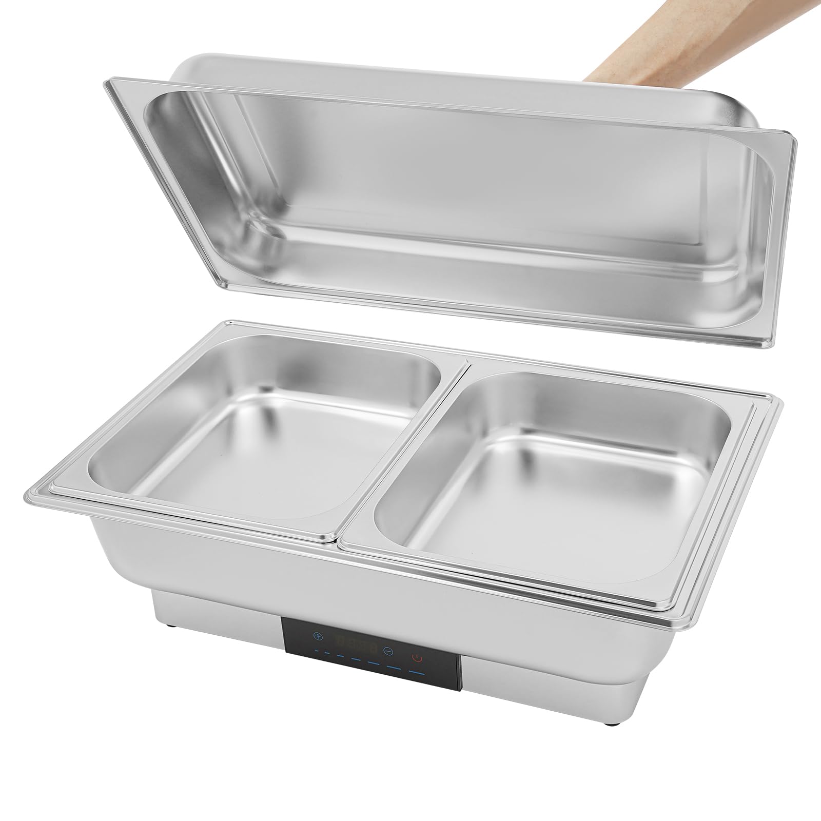 Calentador de buffet eléctrico, calentador de alimentos, buffet Chafing Dish, acero inoxidable, con control de temperatura para catering y buffet, 600 W, 9 l, para platos fríos y calientes