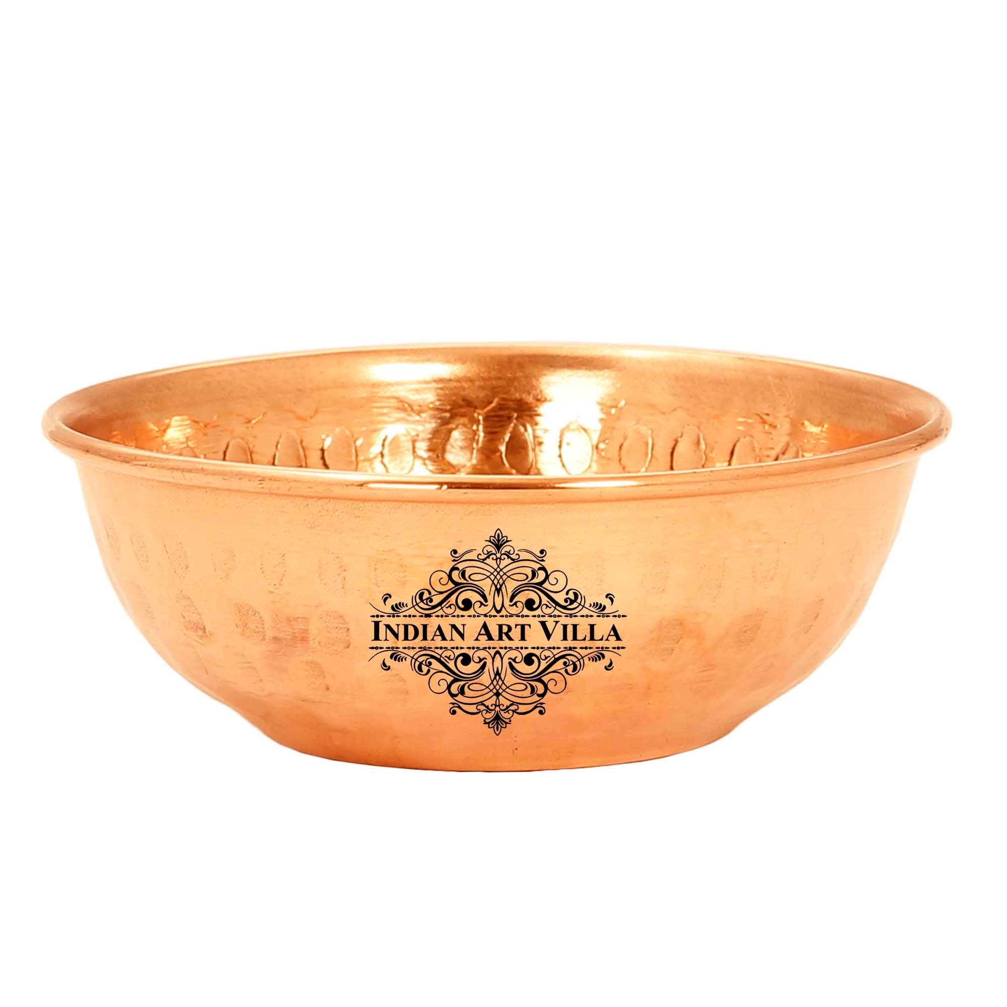 Indian Art Villa Copper Bowl Katori With Hammered Design Serveware & Dinnerware Home Restaurant, Volume- 10 Oz, Set of 2