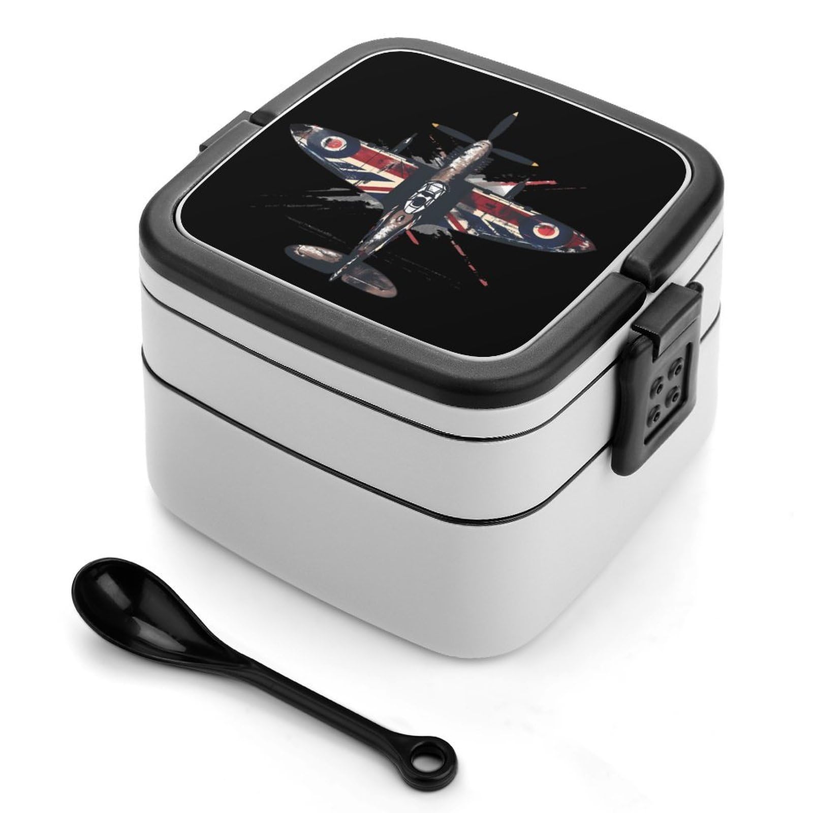 CGSBNGHA WW2 Spitfire Iconic British Airplane Bento Lunch Box 2 Layer Lunchbox Food Container for Adults Office