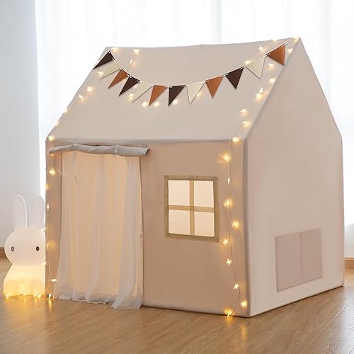 TreeBud Tienda de campaña con alfombrilla acolchada, banderines, luces de hadas, casa de juegos para niños con gran espacio para interiores y disponible en Yaxa Peru