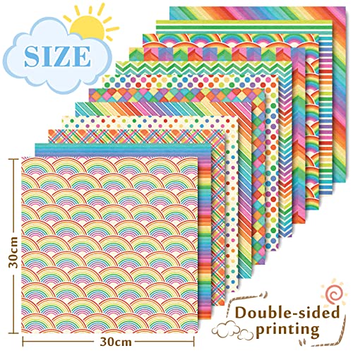 Whaline 12 Designs Rainbow Pattern Paper Pack 24 Sheet Vintage Scrapbook Specialty Paper Double-Sided Collection Decorative Craft Paper For Pride Day Card Making Scrapbook Photo Album Decoration #TOP1
