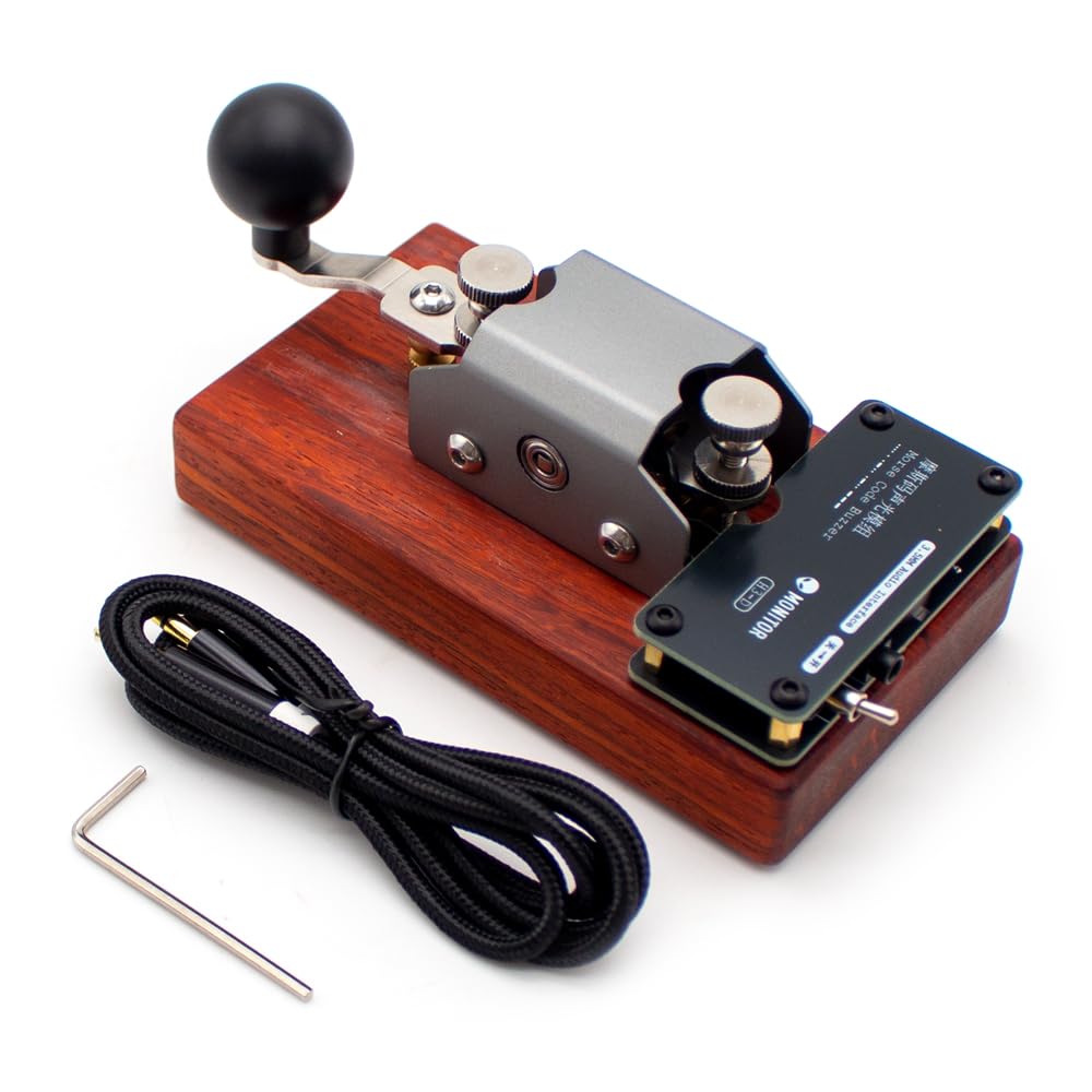 Tasto Dritto Codice Morse, Tasto Telegrafico Manuale con Feedback Sonoro e Luminoso, Strumento Comunicazione Radio Vintage, Base in Legno Rosso