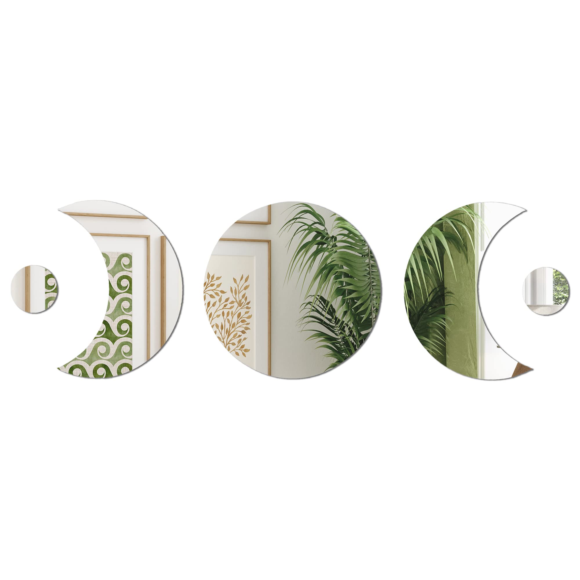 Americanflat Adhesive Mirror Tiles - Set of 5 Moon Phase Mirrors for Wall and Home Decor - Peel and Stick Mirrors - Modern Glass Mirror for Bathroom, Bedroom, Living Room