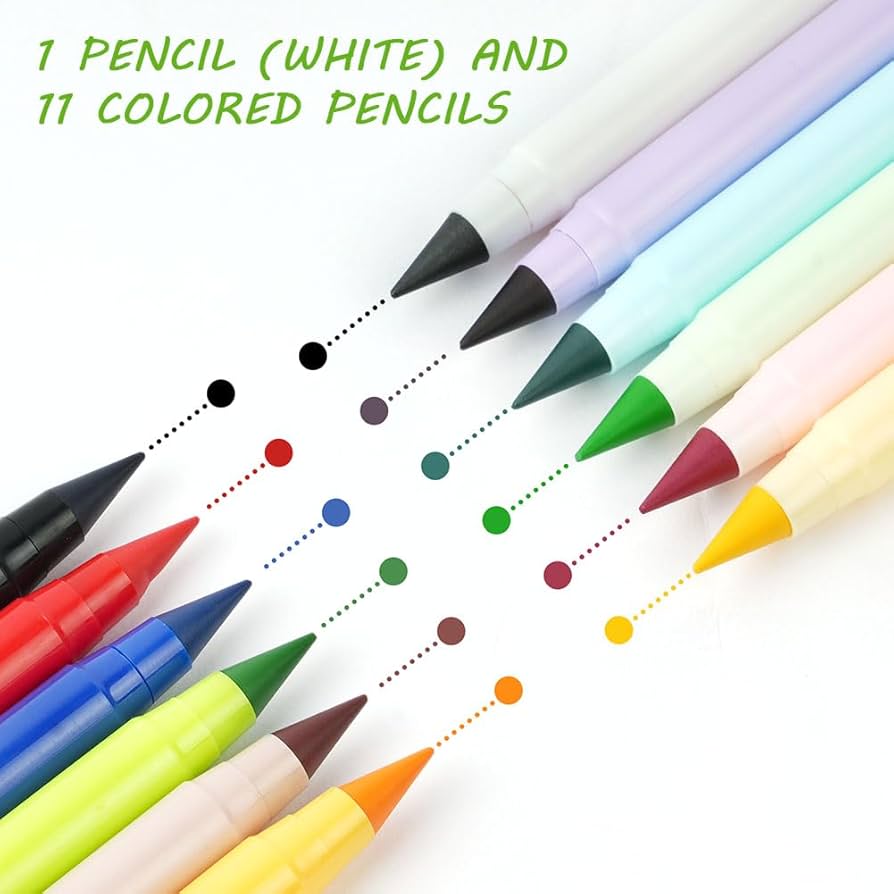 消せる 12 本 色鉛筆 無限鉛筆 鉛筆 Amazon | LWMINGALG 色鉛筆 永遠の鉛筆 金属先端 12本セット