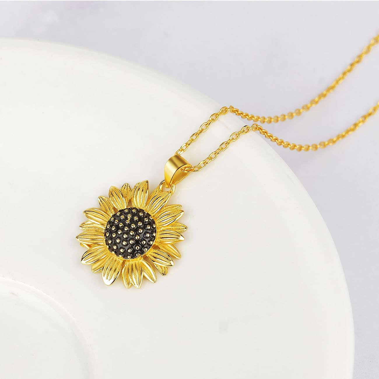 LINSTER Collar de Girasol para Mujer Plata de ley 925 Collar con Colgante de Girasol Chapado en oro Regalos de Joyería de Cumpleaños y Navidad para Mujeres y Niñas
