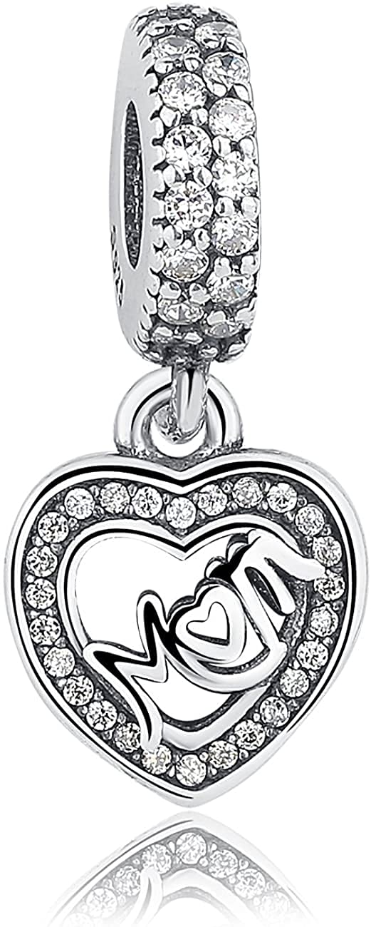 Charm de plata 925 corazón Mama compatible con pulseras y collares de moda 8