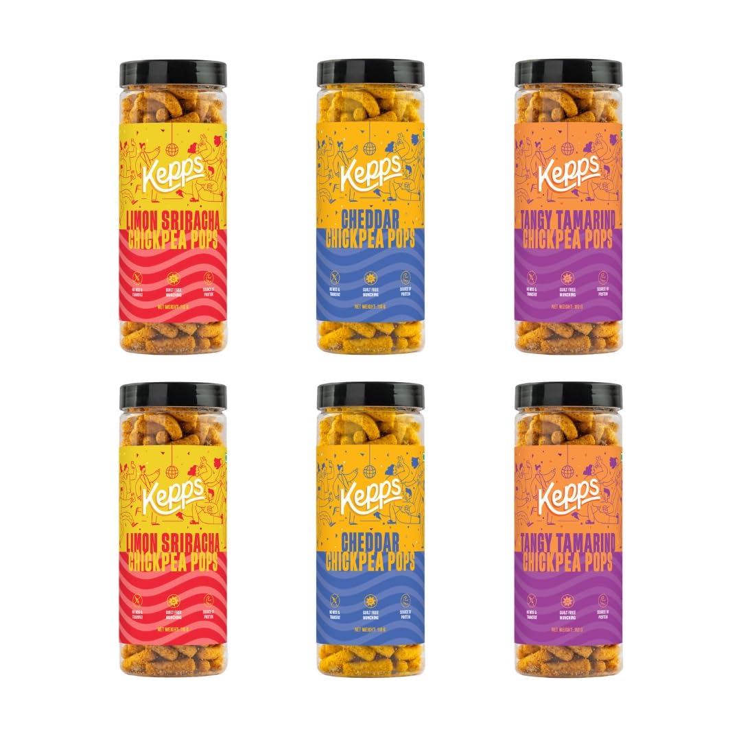KEPPS Chickpea Pop Variety (Pack of 6) Snack, Gluten Free, Rich in Fiber and Protein, Never Fried, Low Calorie, Delicious Munchies, For All Age (110 Gm X 6)