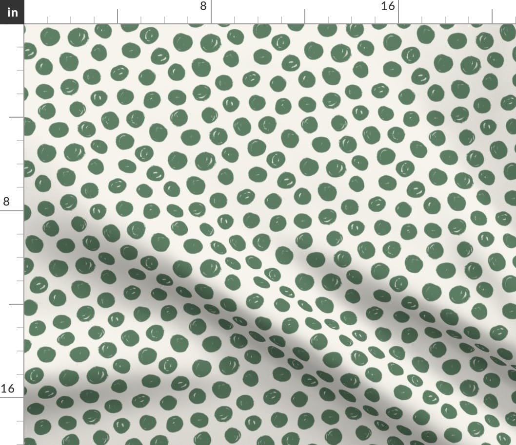 Spoonflower Fabric - Green Circles Polka Dot White Painted Dots Random Artistic Small Scale Printed on Petal Signature Cotton Fabric by The Yard - Sewing Quilting Apparel Crafts Decor
