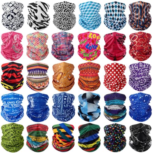 Image of Tarpop 12 /30 Pcs Neck Gaiters Scarf Elastic Wrap Headband Sweat Absorbing Bandana for Women Men Sports Yoga Running