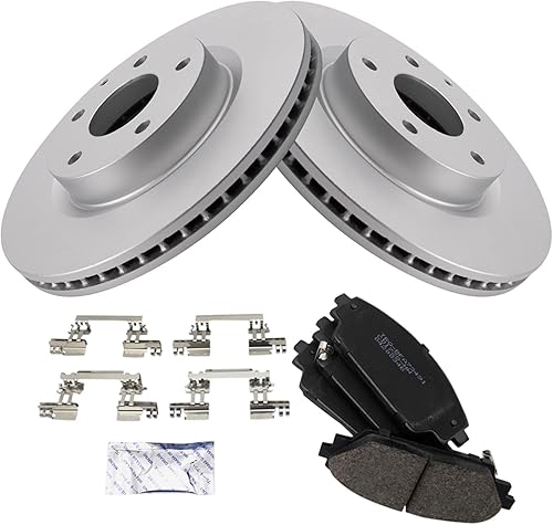 TRQ Pastilla de freno de disco de cerámica Posi delantera y kit de rotor recubierto para Mazda 3 CX3