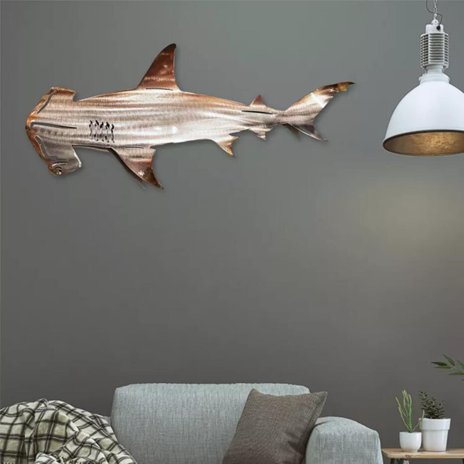 Decorazione marina vintage in metallo con pesce da parete, grande scultura da parete in metallo a tema oceano per casa, giardino, camera da letto, soggiorno (A L