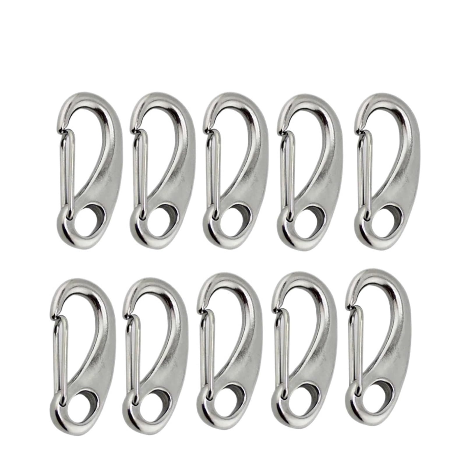 Karabinerhaken in Eiform, 304 Edelstahl, 70 mm Länge, Schnellspanner, Feder-Karabinerhaken, Sicherheits-Metallverbindung, 10 Stück