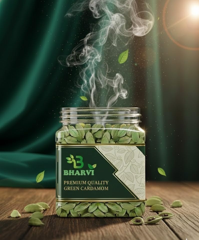 Image of Bharvi Green Cardamom, Whole Spice Pods, Natural Aromatic Elaichi for Cooking, Tea, Baking and Desserts (50GRAMS)