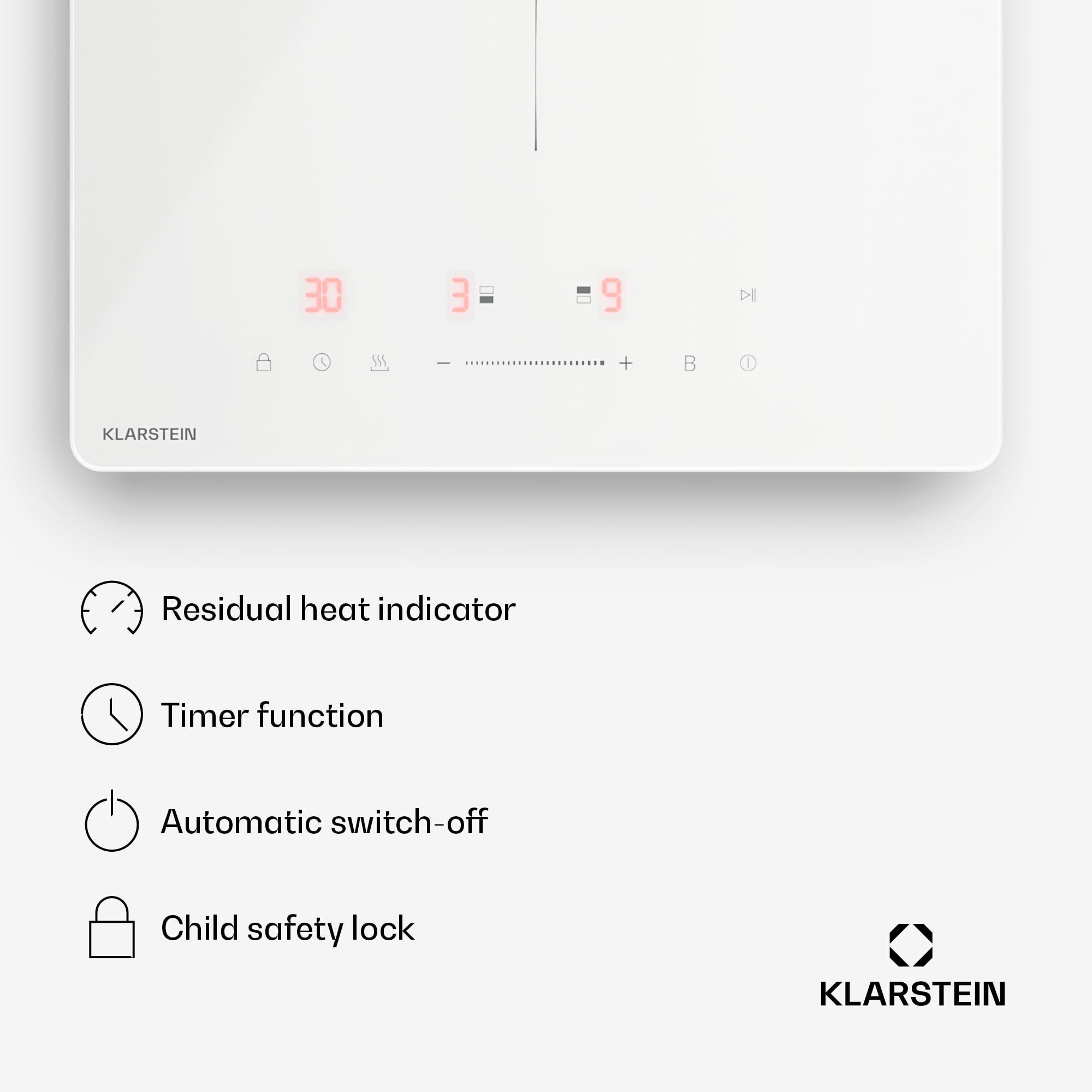 Klarstein PowerGlide Induktionskochfeld - 2-Zonen, 3500W Boost, Touch-Schieberegler, Timer & Kindersicherung, Restwärmeanzeige, Glaskeramik, 30cm, Kochfeld Induktion, Weiß
