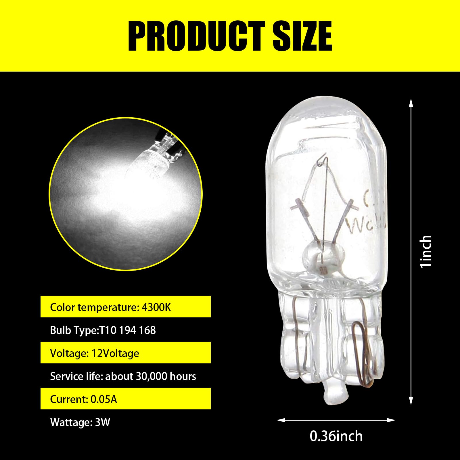 Tesnaao Pack-10 T10 Car Brake Lights, T10 168 192 12V 5WDouble-wire Vehicle Turn Signal Tail Light Replacements, Universal Waterproof Automotive Lighting Accessories for Truck SUV Car (White Light)