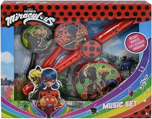 Miniatura 1 de UPD Miraculous Ladybug - Set de música básica, juego de instrumentos musicales para niños con maracas, pandereta y flauta para aprender música,