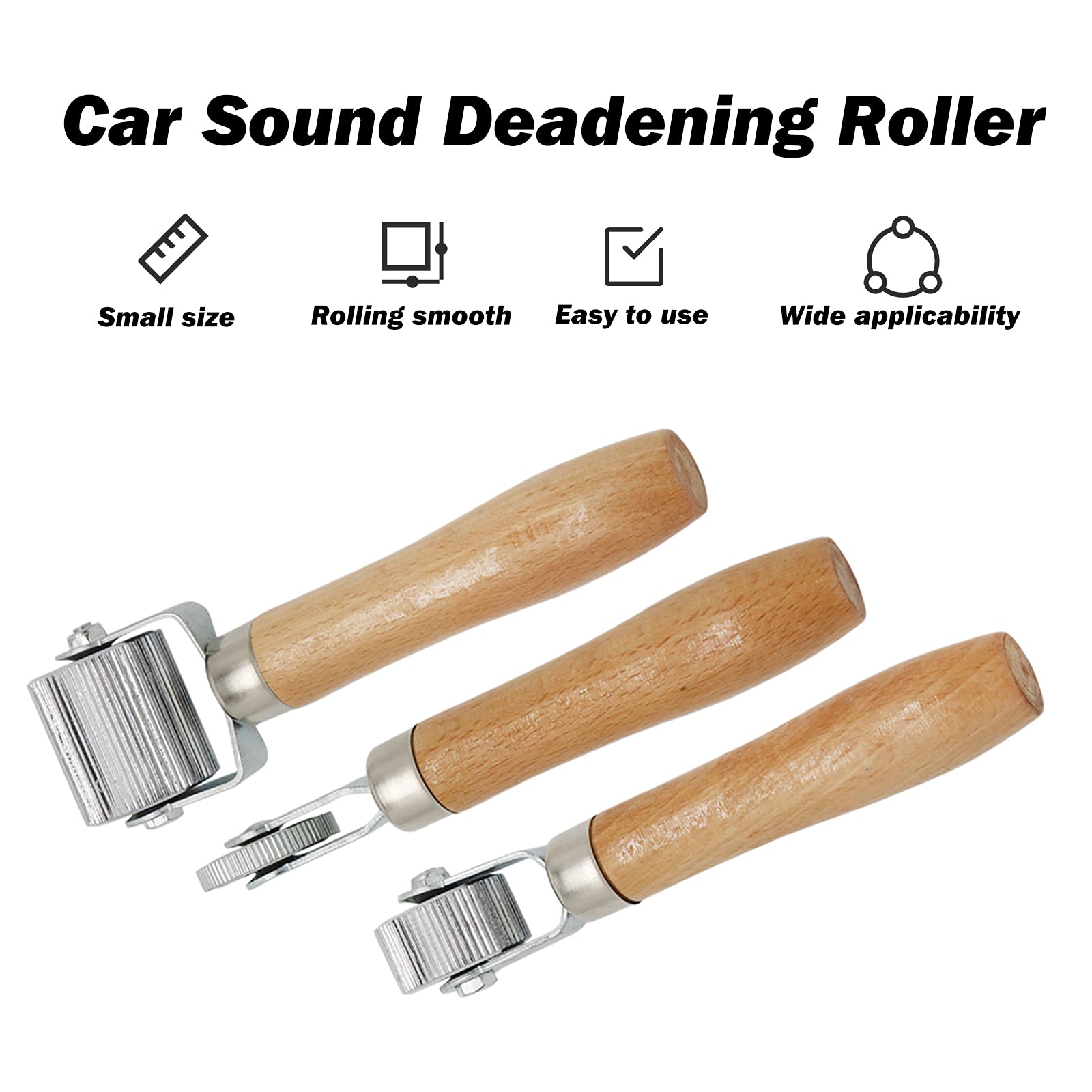 Coche Amortiguador de Sonido Instalación Rodillo 3 Piezas Rodillo Ruido Auto de la Herramienta con Mango de Madera Rodillo de Rueda con Amortiguador de Sonido para Coche W120036