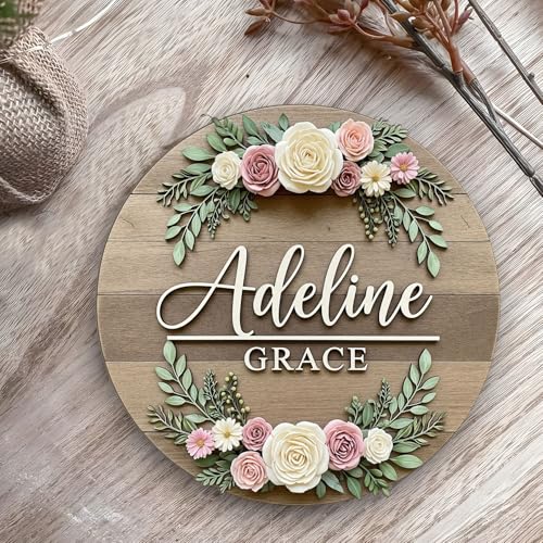 Custom Floral Wooden Name Sign for Girls – Personalized Wooden