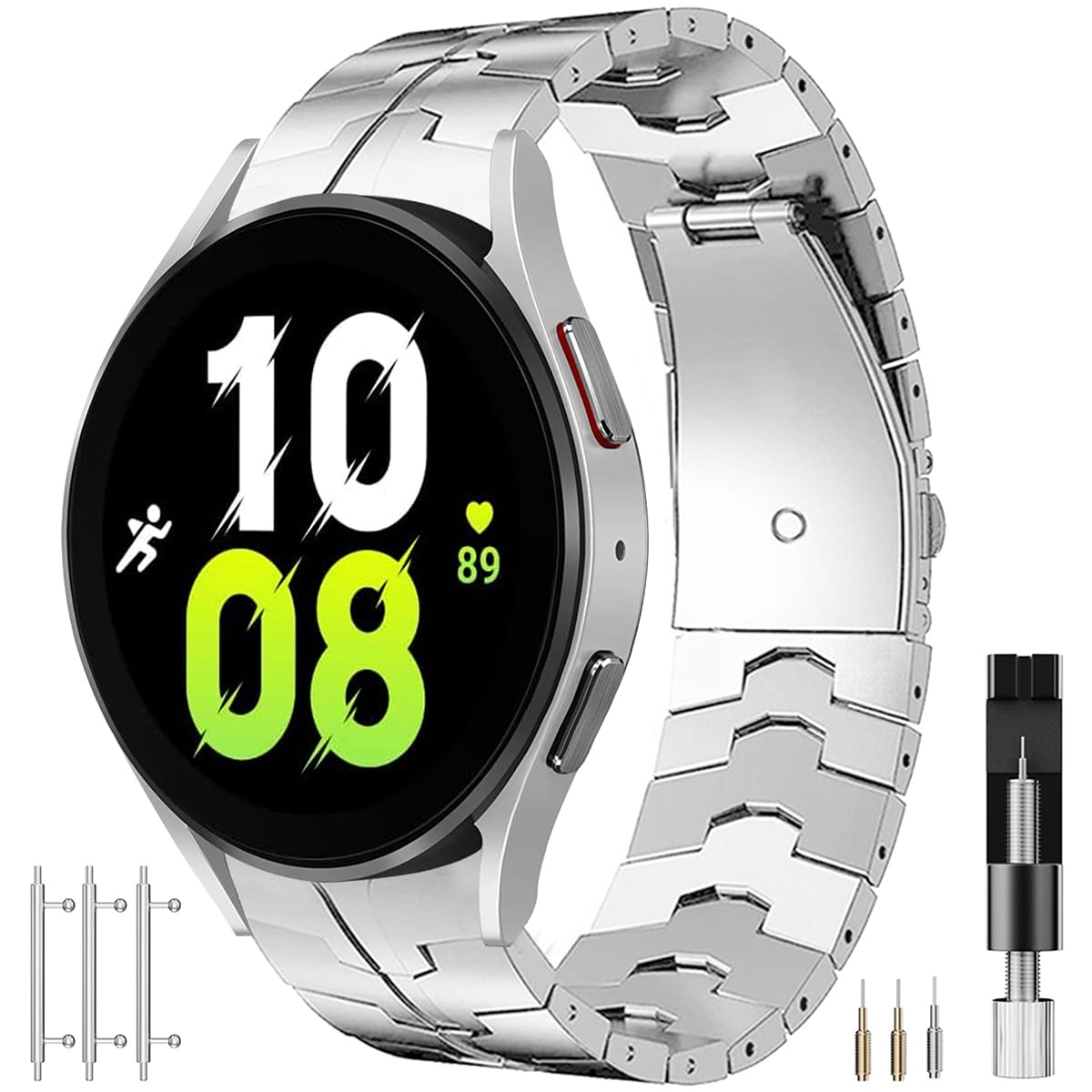 Miimall Stainless Steel Band for Samsung Galaxy Watch 6/4 Classic 47mm 43mm 46mm 42mm, No Gap Stylish Classy Business Galaxy Watch FE/7/6/5/5 Pro/4